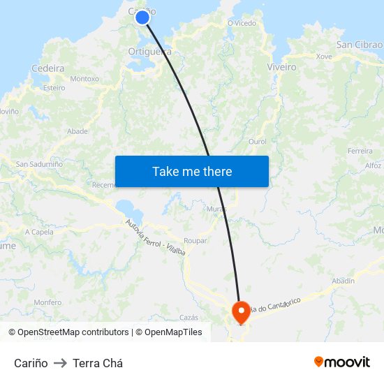 Cariño to Terra Chá map