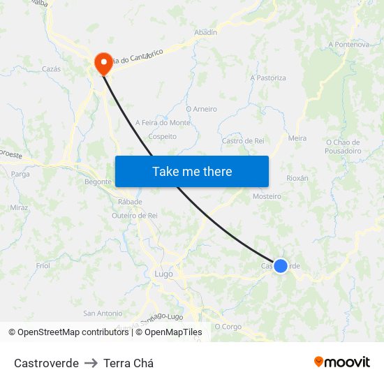 Castroverde to Terra Chá map