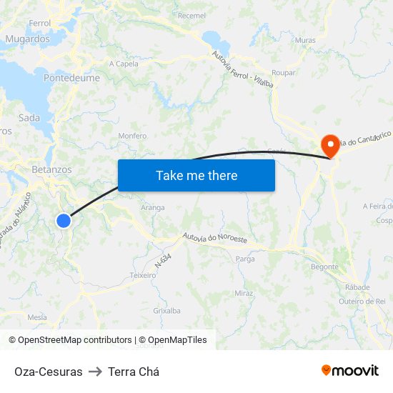 Oza-Cesuras to Terra Chá map