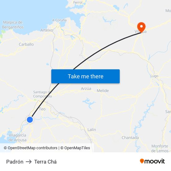 Padrón to Terra Chá map