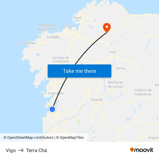 Vigo to Terra Chá map