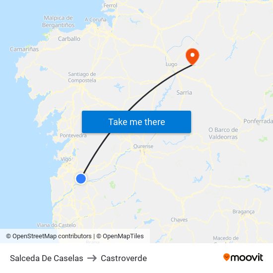 Salceda De Caselas to Castroverde map