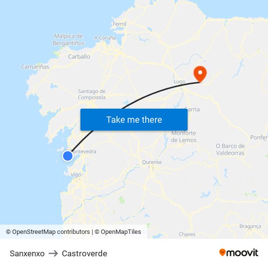 Sanxenxo to Castroverde map