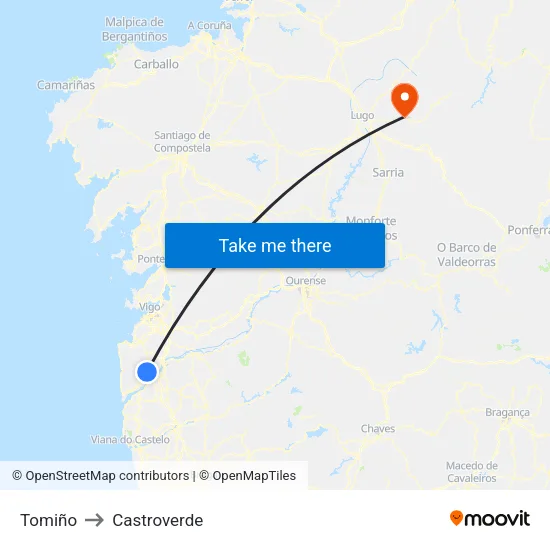 Tomiño to Castroverde map