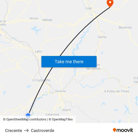 Crecente to Castroverde map