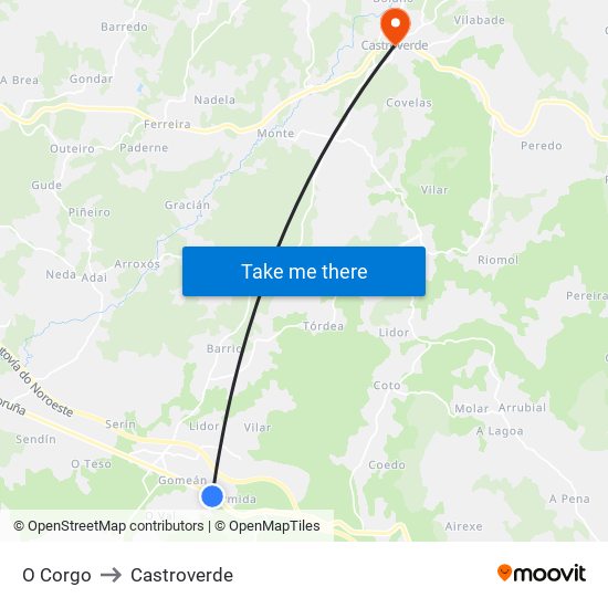 O Corgo to Castroverde map