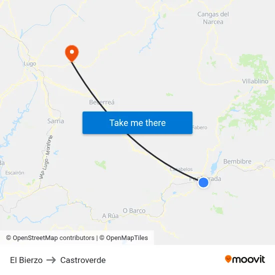El Bierzo to Castroverde map