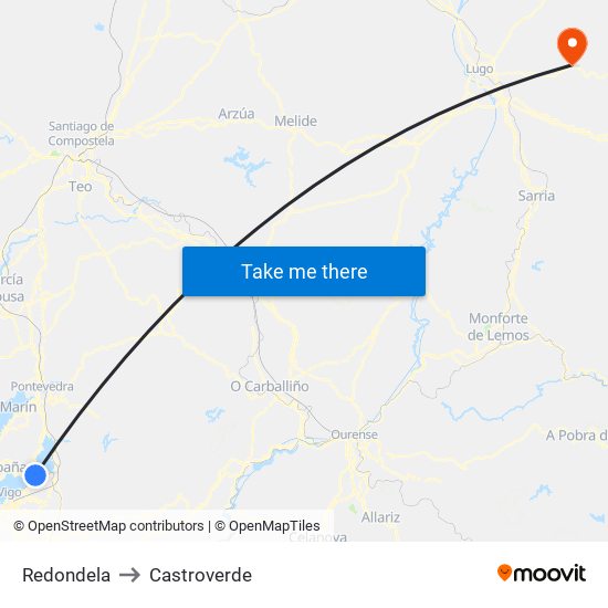 Redondela to Castroverde map