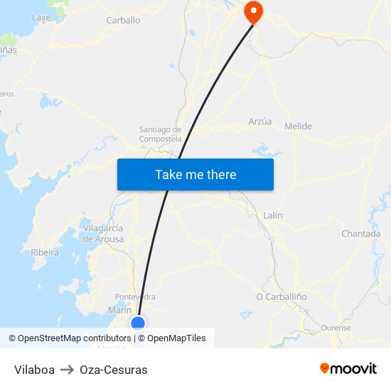 Vilaboa to Oza-Cesuras map