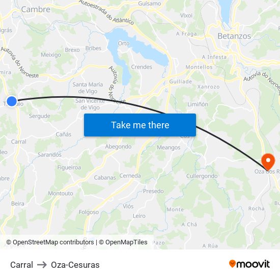 Carral to Oza-Cesuras map