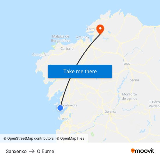 Sanxenxo to O Eume map