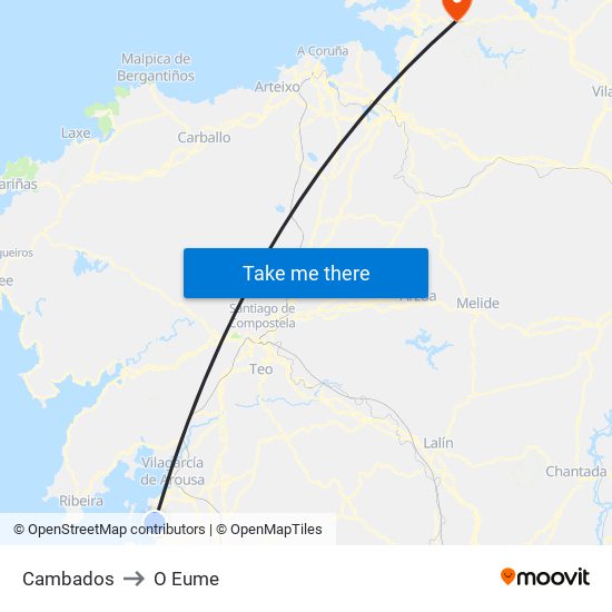 Cambados to O Eume map