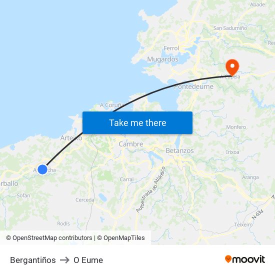 Bergantiños to O Eume map