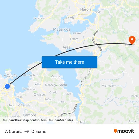 A Coruña to O Eume map