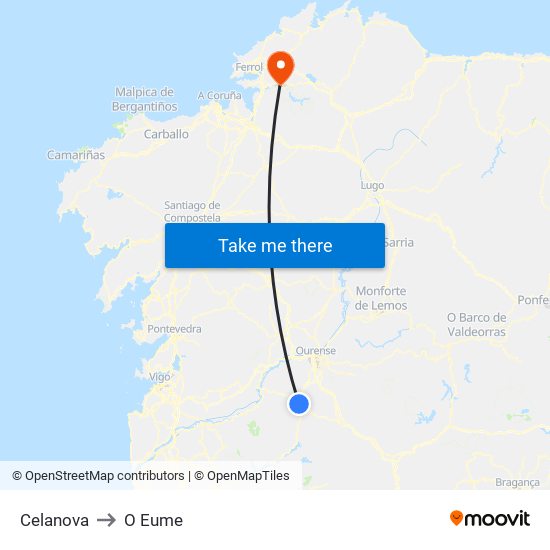 Celanova to O Eume map