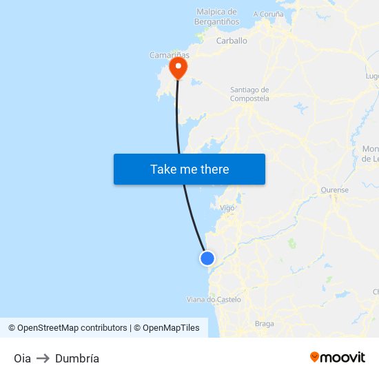 Oia to Dumbría map