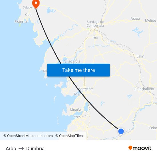 Arbo to Dumbría map