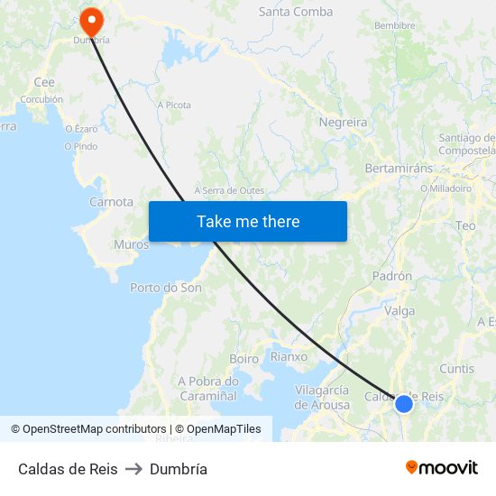 Caldas de Reis to Dumbría map
