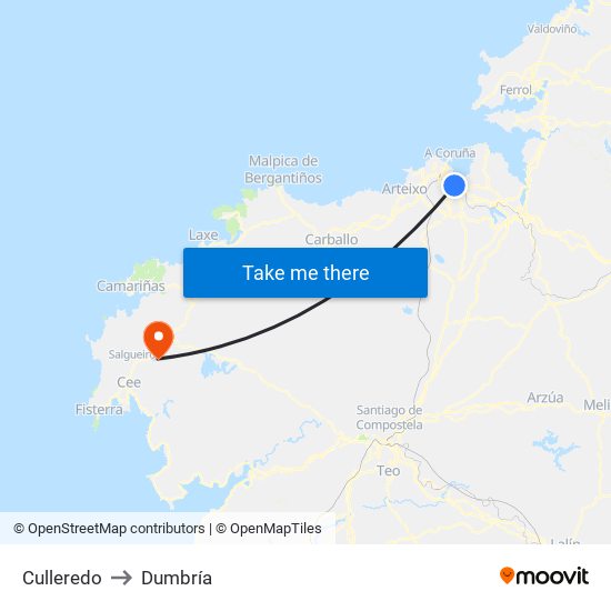 Culleredo to Dumbría map