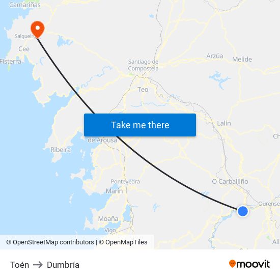 Toén to Dumbría map