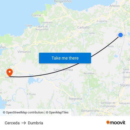 Cerceda to Dumbría map
