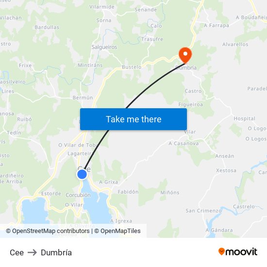 Cee to Dumbría map