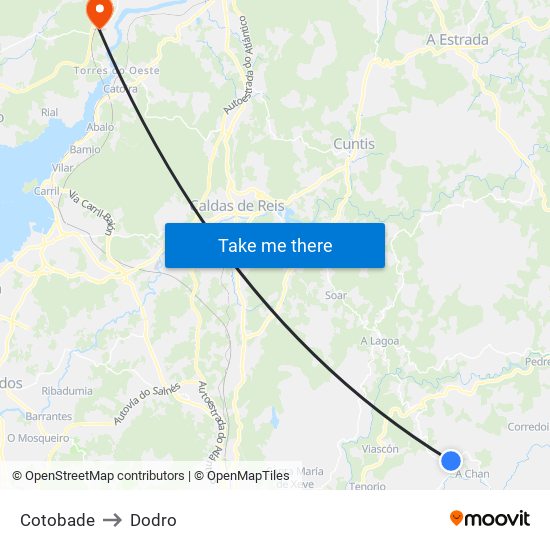 Cotobade to Dodro map