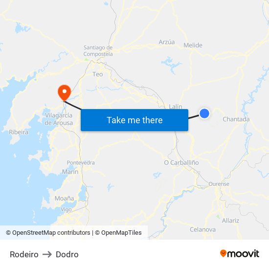 Rodeiro to Dodro map