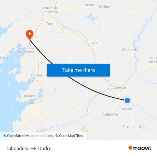 Taboadela to Dodro map