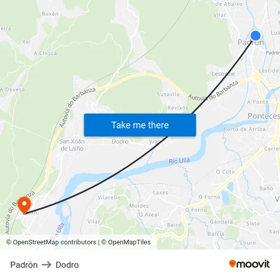 Padrón to Dodro map