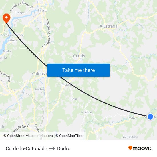 Cerdedo-Cotobade to Dodro map