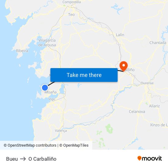 Bueu to O Carballiño map