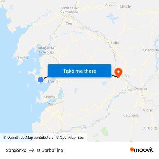 Sanxenxo to O Carballiño map