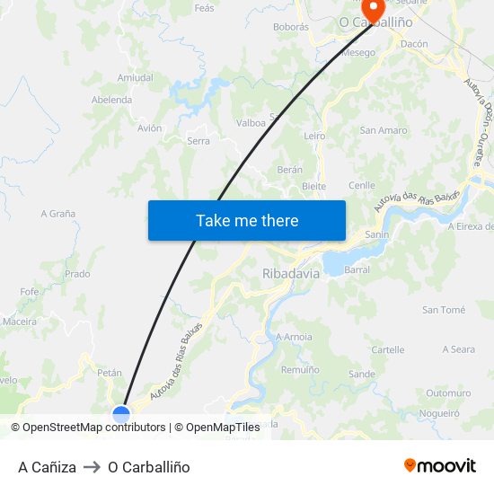 A Cañiza to O Carballiño map