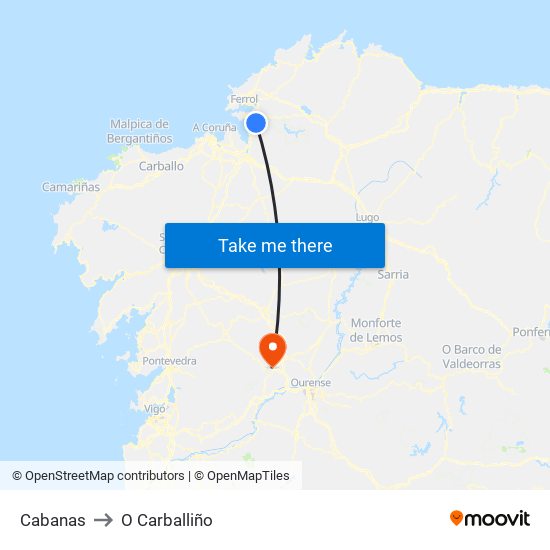 Cabanas to O Carballiño map