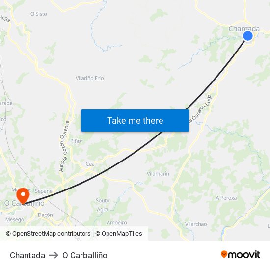 Chantada to O Carballiño map