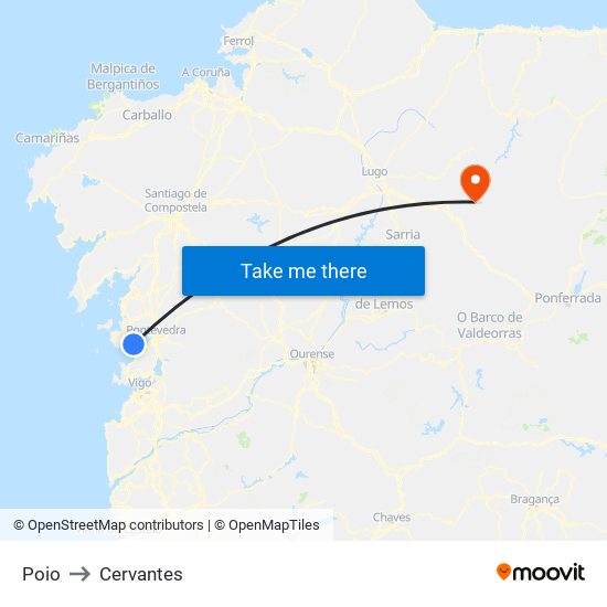 Poio to Cervantes map