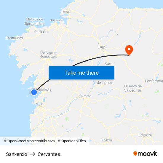 Sanxenxo to Cervantes map