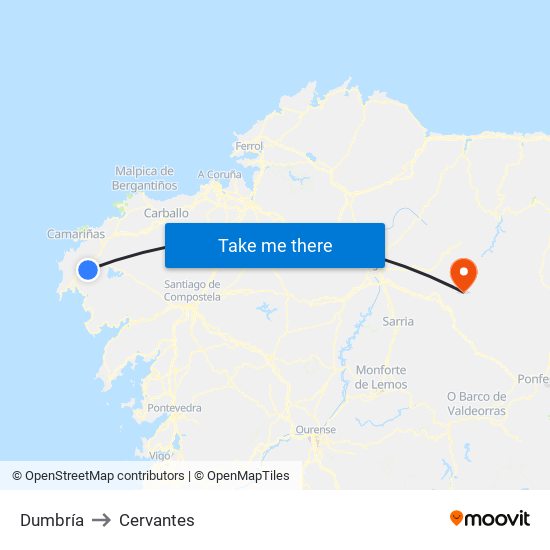 Dumbría to Cervantes map
