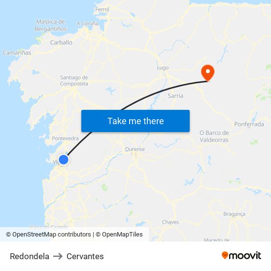 Redondela to Cervantes map