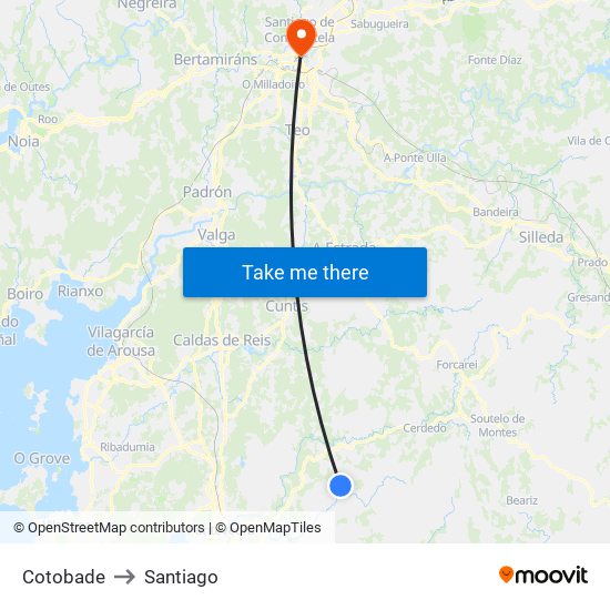 Cotobade to Santiago map