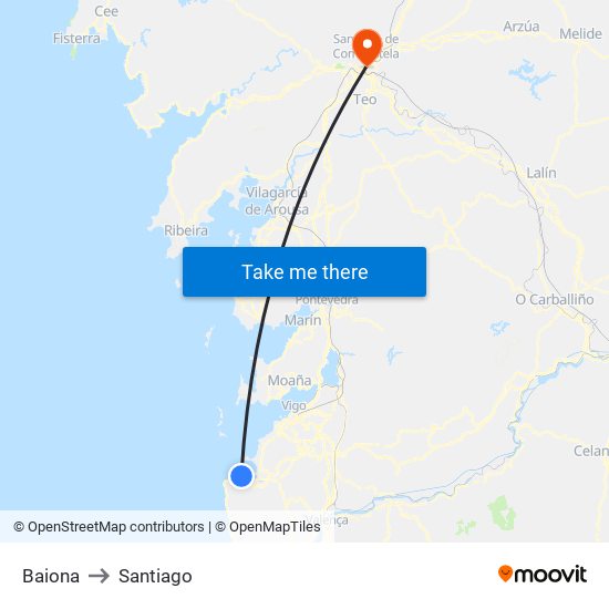 Baiona to Santiago map