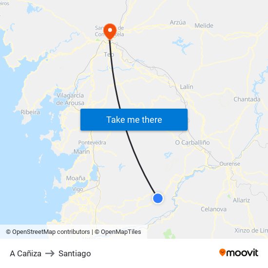 A Cañiza to Santiago map