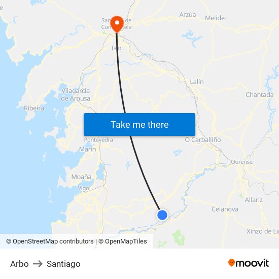 Arbo to Santiago map