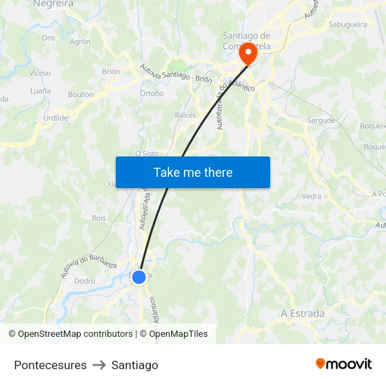 Pontecesures to Santiago map
