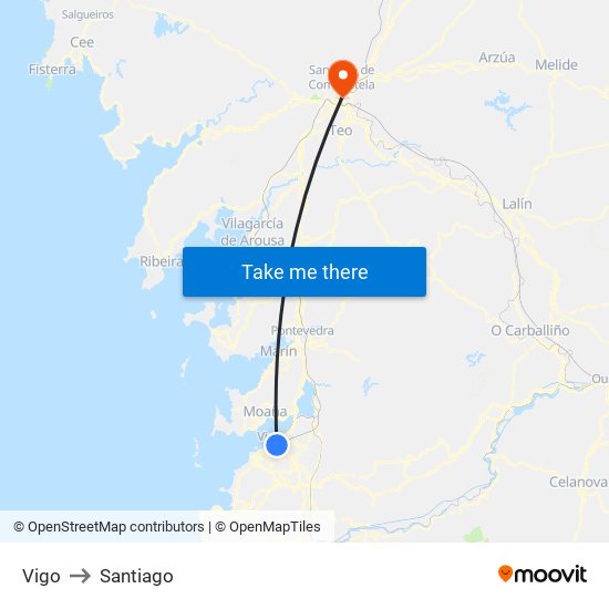 Vigo to Santiago map