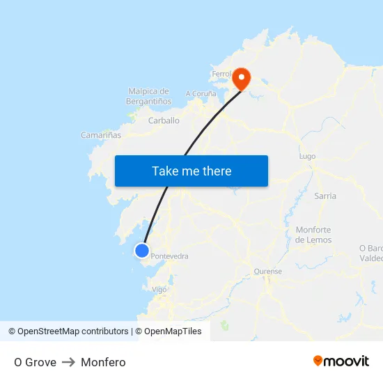 O Grove to Monfero map