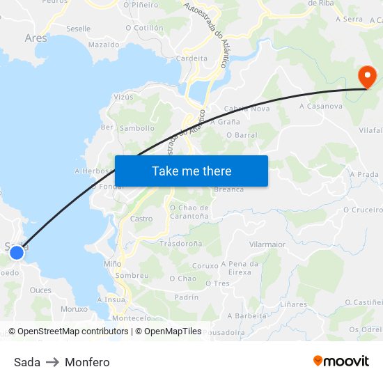 Sada to Monfero map