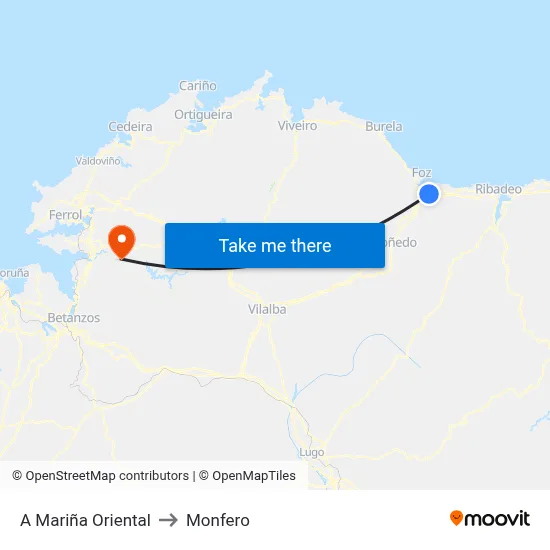 A Mariña Oriental to Monfero map