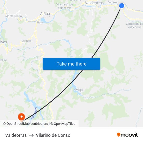 Valdeorras to Vilariño de Conso map